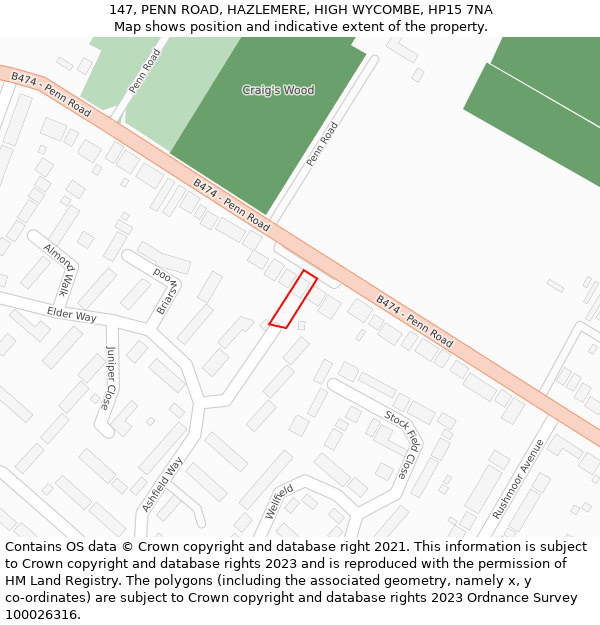 147, PENN ROAD, HAZLEMERE, HIGH WYCOMBE, HP15 7NA: Location map and indicative extent of plot
