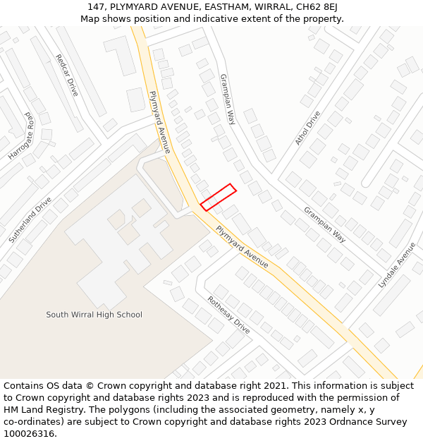 147, PLYMYARD AVENUE, EASTHAM, WIRRAL, CH62 8EJ: Location map and indicative extent of plot