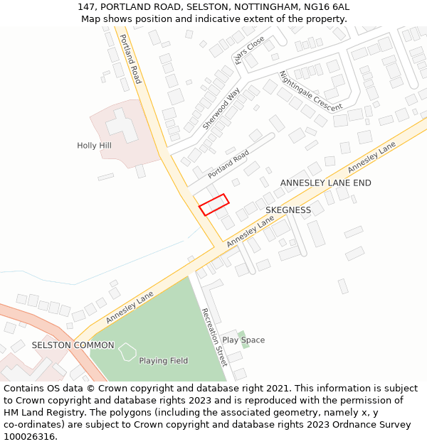 147, PORTLAND ROAD, SELSTON, NOTTINGHAM, NG16 6AL: Location map and indicative extent of plot