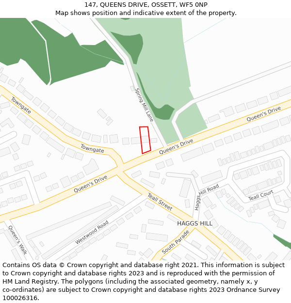 147, QUEENS DRIVE, OSSETT, WF5 0NP: Location map and indicative extent of plot