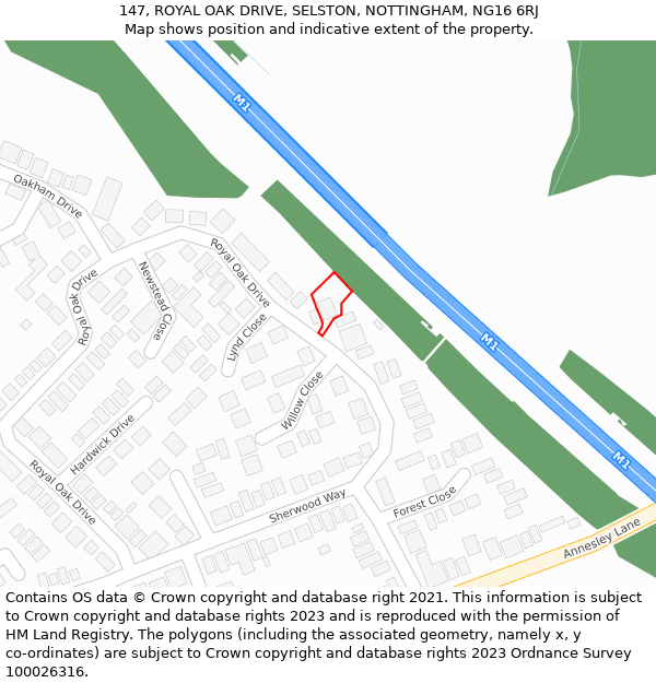 147, ROYAL OAK DRIVE, SELSTON, NOTTINGHAM, NG16 6RJ: Location map and indicative extent of plot