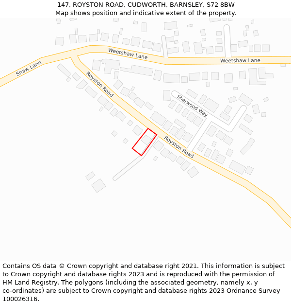 147, ROYSTON ROAD, CUDWORTH, BARNSLEY, S72 8BW: Location map and indicative extent of plot