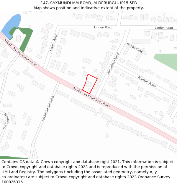 147, SAXMUNDHAM ROAD, ALDEBURGH, IP15 5PB: Location map and indicative extent of plot