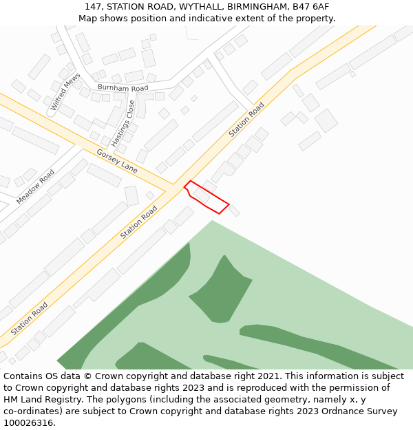 147, STATION ROAD, WYTHALL, BIRMINGHAM, B47 6AF: Location map and indicative extent of plot