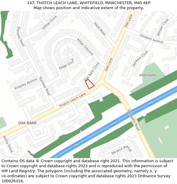 147, THATCH LEACH LANE, WHITEFIELD, MANCHESTER, M45 6EP: Location map and indicative extent of plot