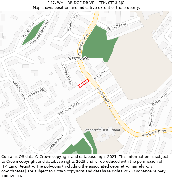 147, WALLBRIDGE DRIVE, LEEK, ST13 8JG: Location map and indicative extent of plot
