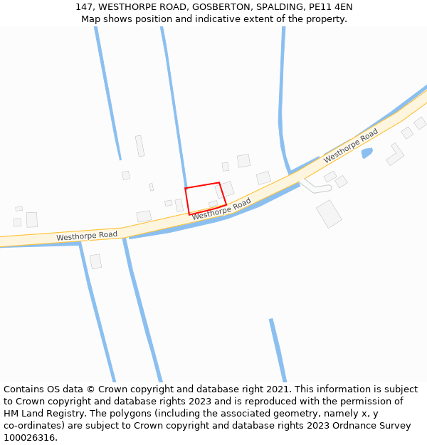 147, WESTHORPE ROAD, GOSBERTON, SPALDING, PE11 4EN: Location map and indicative extent of plot