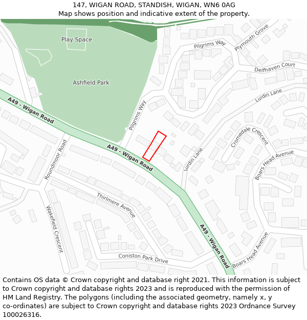 147, WIGAN ROAD, STANDISH, WIGAN, WN6 0AG: Location map and indicative extent of plot