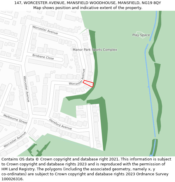147, WORCESTER AVENUE, MANSFIELD WOODHOUSE, MANSFIELD, NG19 8QY: Location map and indicative extent of plot