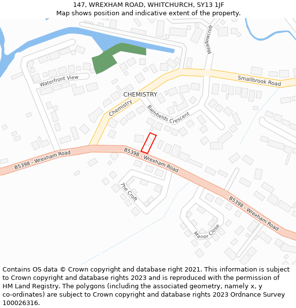 147, WREXHAM ROAD, WHITCHURCH, SY13 1JF: Location map and indicative extent of plot