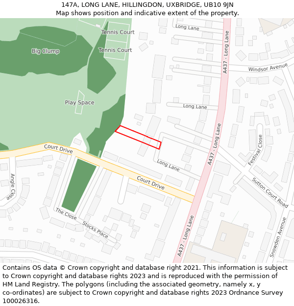 147A, LONG LANE, HILLINGDON, UXBRIDGE, UB10 9JN: Location map and indicative extent of plot