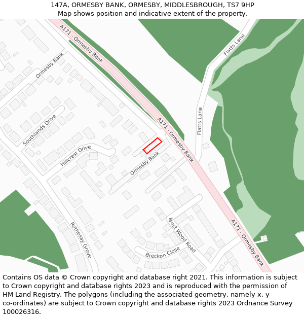 147A, ORMESBY BANK, ORMESBY, MIDDLESBROUGH, TS7 9HP: Location map and indicative extent of plot