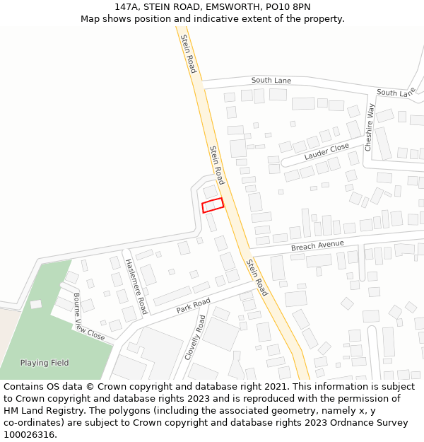 147A, STEIN ROAD, EMSWORTH, PO10 8PN: Location map and indicative extent of plot
