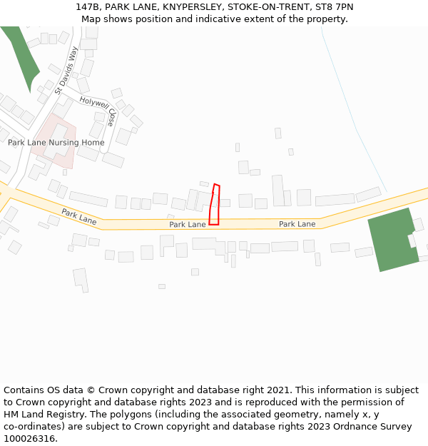 147B, PARK LANE, KNYPERSLEY, STOKE-ON-TRENT, ST8 7PN: Location map and indicative extent of plot