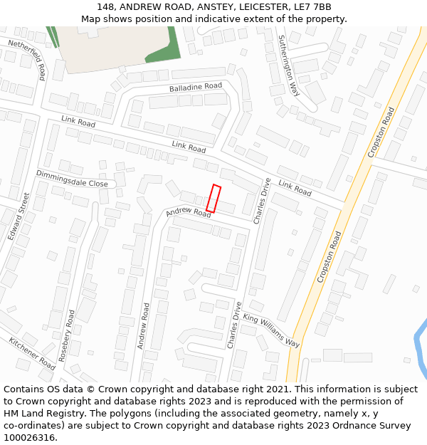 148, ANDREW ROAD, ANSTEY, LEICESTER, LE7 7BB: Location map and indicative extent of plot