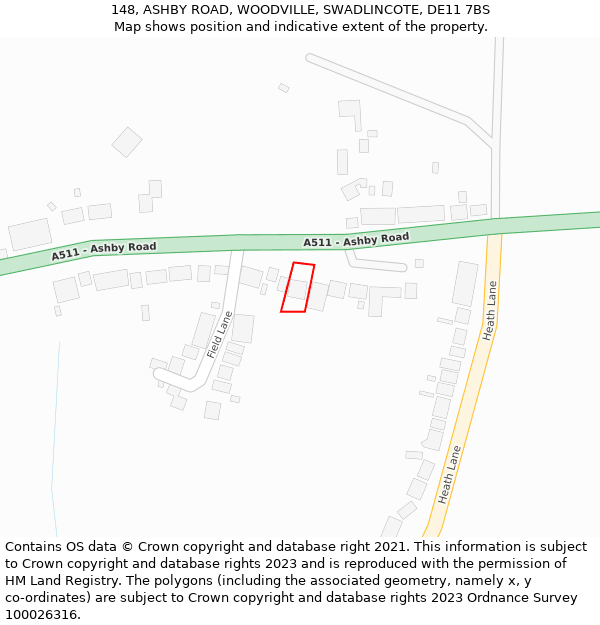 148, ASHBY ROAD, WOODVILLE, SWADLINCOTE, DE11 7BS: Location map and indicative extent of plot