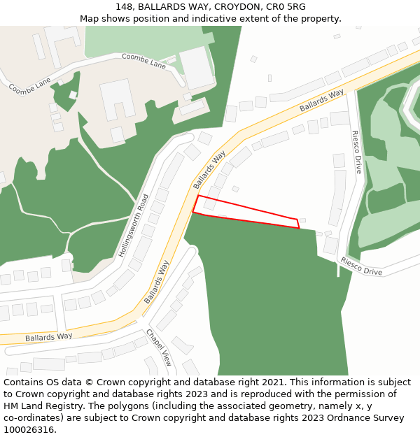 148, BALLARDS WAY, CROYDON, CR0 5RG: Location map and indicative extent of plot