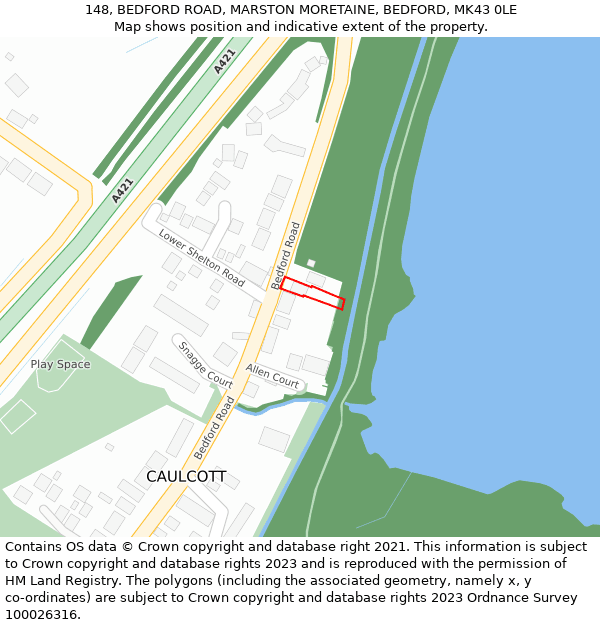 148, BEDFORD ROAD, MARSTON MORETAINE, BEDFORD, MK43 0LE: Location map and indicative extent of plot