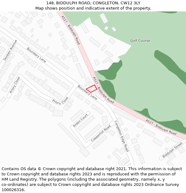148, BIDDULPH ROAD, CONGLETON, CW12 3LY: Location map and indicative extent of plot