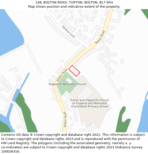 148, BOLTON ROAD, TURTON, BOLTON, BL7 0AH: Location map and indicative extent of plot