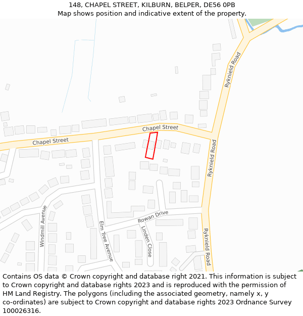 148, CHAPEL STREET, KILBURN, BELPER, DE56 0PB: Location map and indicative extent of plot