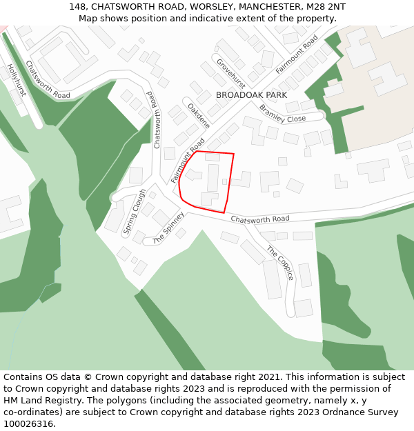 148, CHATSWORTH ROAD, WORSLEY, MANCHESTER, M28 2NT: Location map and indicative extent of plot