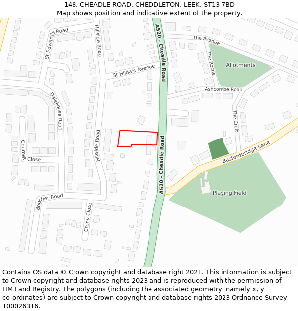 148, CHEADLE ROAD, CHEDDLETON, LEEK, ST13 7BD: Location map and indicative extent of plot