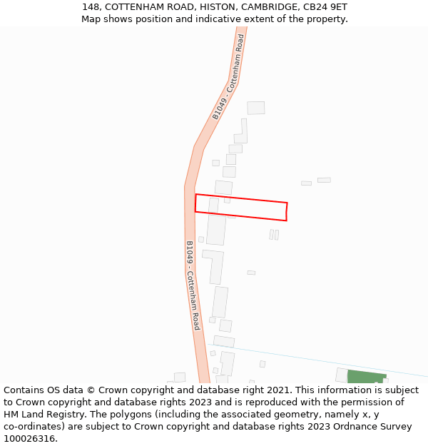 148, COTTENHAM ROAD, HISTON, CAMBRIDGE, CB24 9ET: Location map and indicative extent of plot