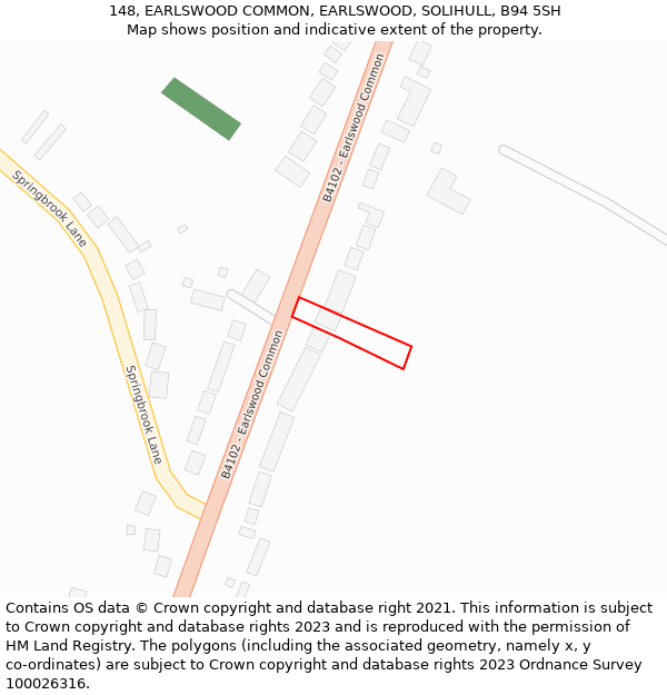 148, EARLSWOOD COMMON, EARLSWOOD, SOLIHULL, B94 5SH: Location map and indicative extent of plot