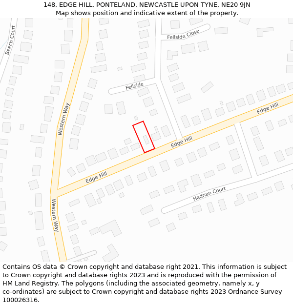 148, EDGE HILL, PONTELAND, NEWCASTLE UPON TYNE, NE20 9JN: Location map and indicative extent of plot