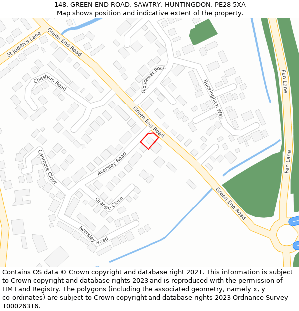 148, GREEN END ROAD, SAWTRY, HUNTINGDON, PE28 5XA: Location map and indicative extent of plot