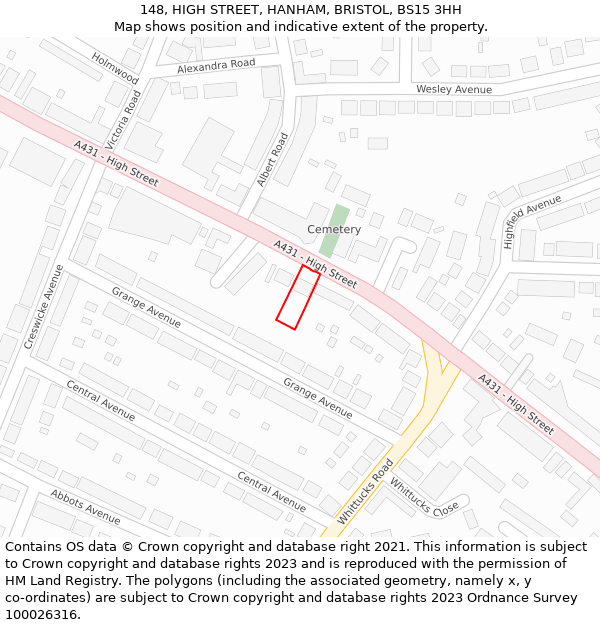 148, HIGH STREET, HANHAM, BRISTOL, BS15 3HH: Location map and indicative extent of plot