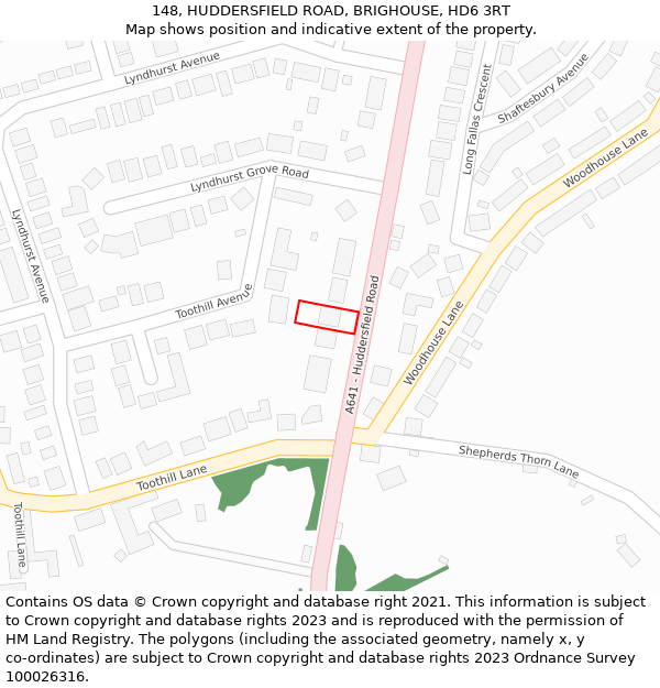 148, HUDDERSFIELD ROAD, BRIGHOUSE, HD6 3RT: Location map and indicative extent of plot