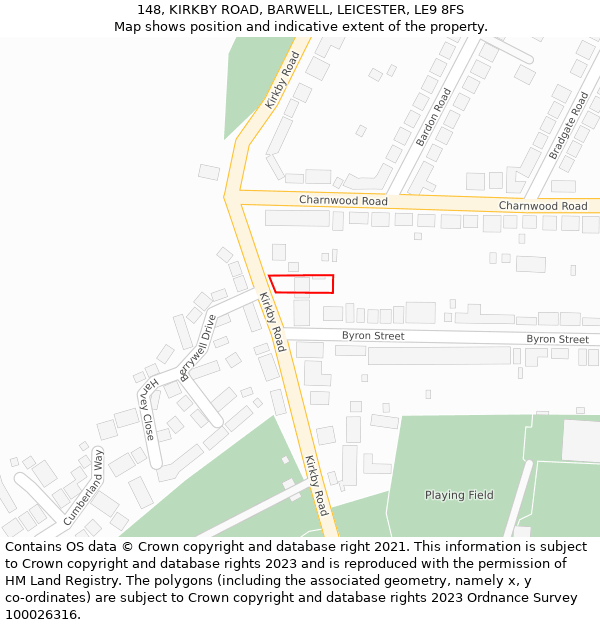 148, KIRKBY ROAD, BARWELL, LEICESTER, LE9 8FS: Location map and indicative extent of plot