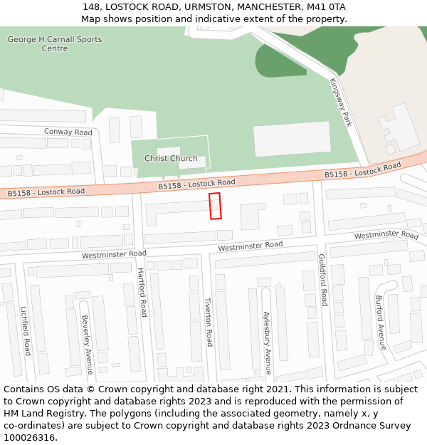 148, LOSTOCK ROAD, URMSTON, MANCHESTER, M41 0TA: Location map and indicative extent of plot