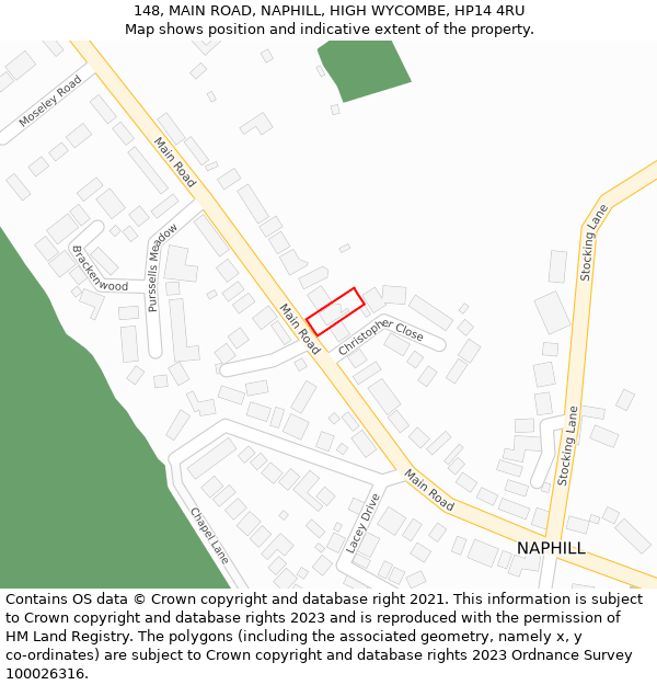 148, MAIN ROAD, NAPHILL, HIGH WYCOMBE, HP14 4RU: Location map and indicative extent of plot