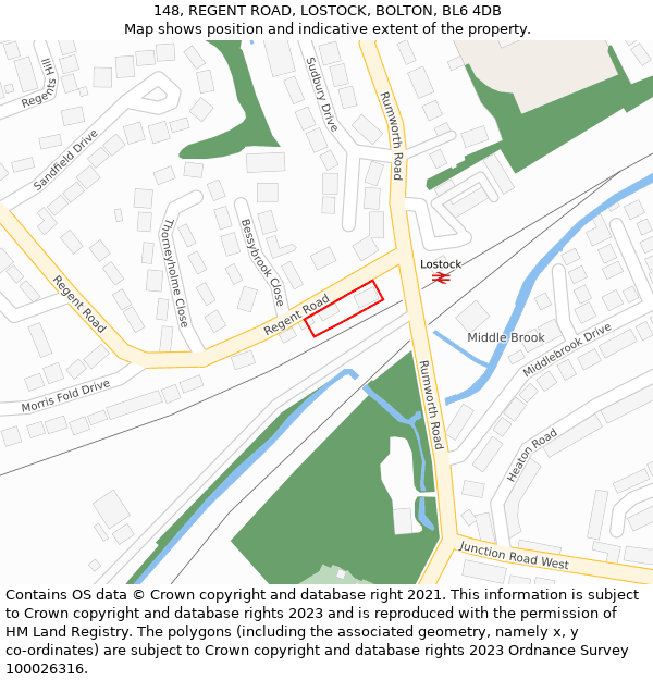 148, REGENT ROAD, LOSTOCK, BOLTON, BL6 4DB: Location map and indicative extent of plot