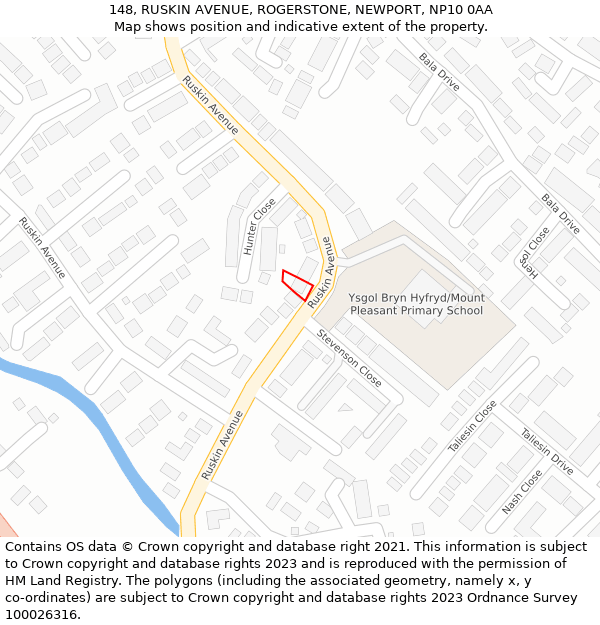 148, RUSKIN AVENUE, ROGERSTONE, NEWPORT, NP10 0AA: Location map and indicative extent of plot