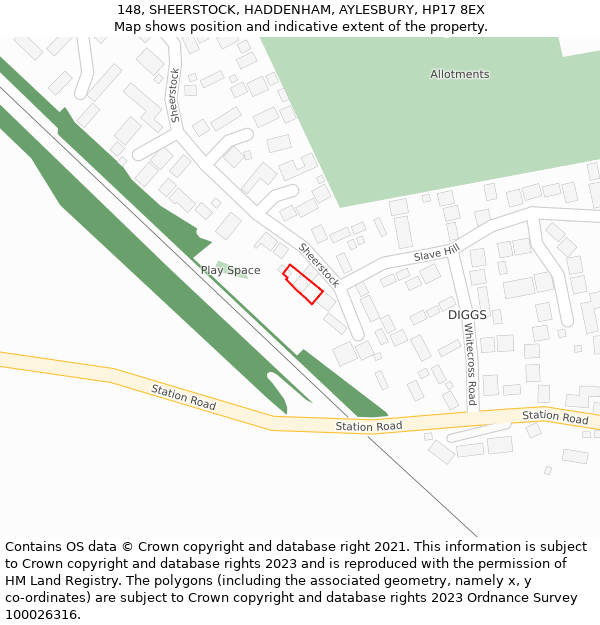 148, SHEERSTOCK, HADDENHAM, AYLESBURY, HP17 8EX: Location map and indicative extent of plot