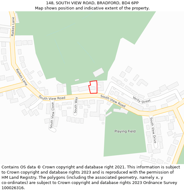 148, SOUTH VIEW ROAD, BRADFORD, BD4 6PP: Location map and indicative extent of plot