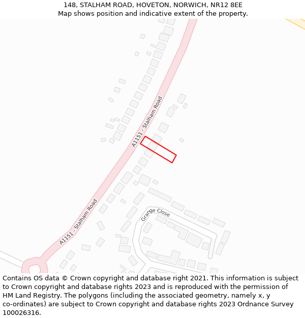 148, STALHAM ROAD, HOVETON, NORWICH, NR12 8EE: Location map and indicative extent of plot