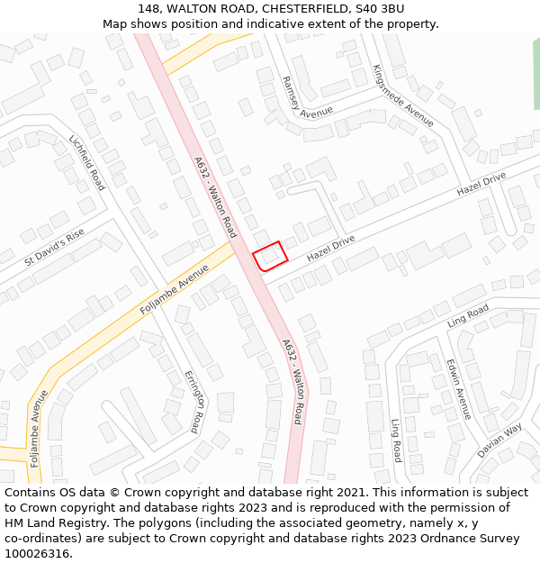 148, WALTON ROAD, CHESTERFIELD, S40 3BU: Location map and indicative extent of plot