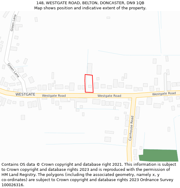 148, WESTGATE ROAD, BELTON, DONCASTER, DN9 1QB: Location map and indicative extent of plot