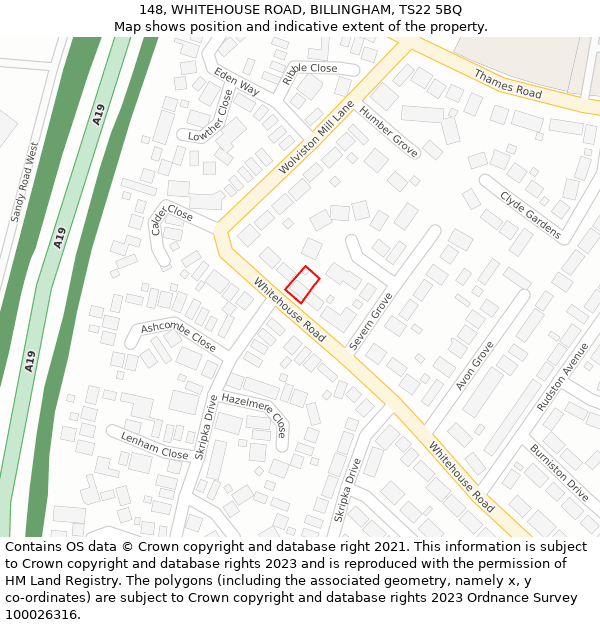 148, WHITEHOUSE ROAD, BILLINGHAM, TS22 5BQ: Location map and indicative extent of plot