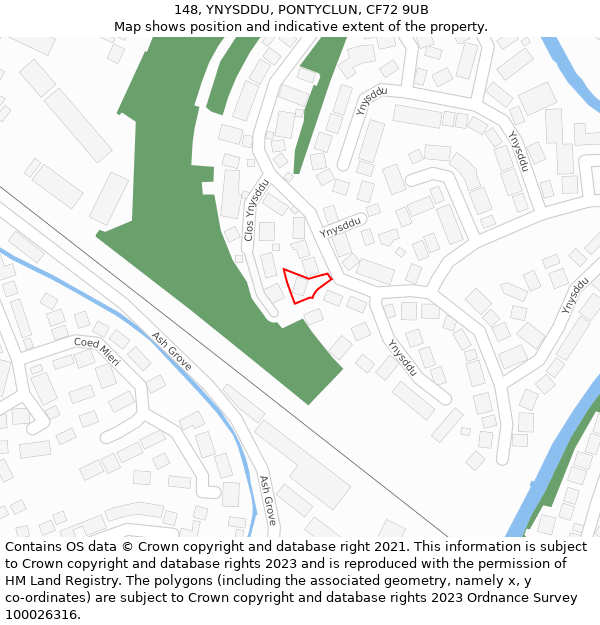 148, YNYSDDU, PONTYCLUN, CF72 9UB: Location map and indicative extent of plot