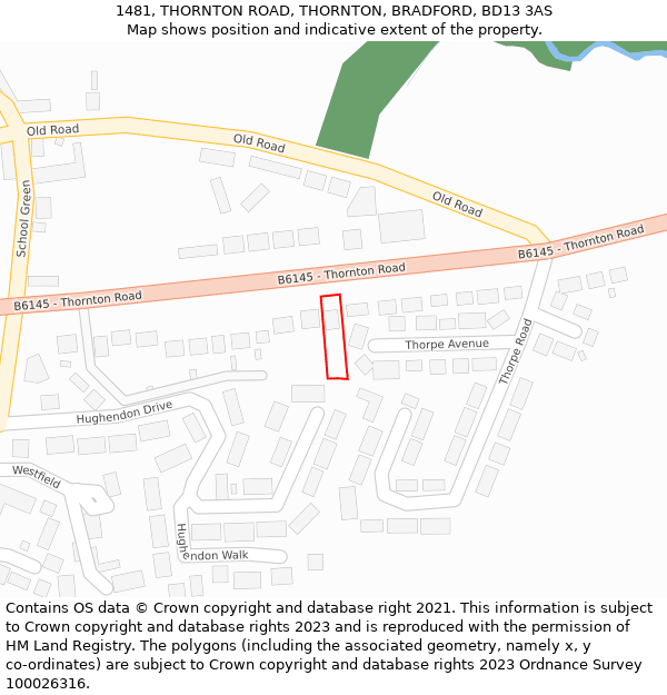 1481, THORNTON ROAD, THORNTON, BRADFORD, BD13 3AS: Location map and indicative extent of plot