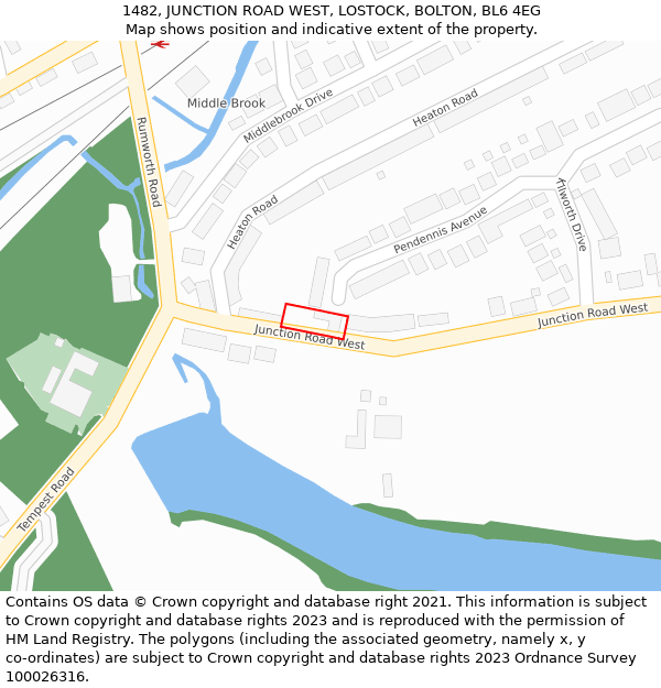 1482, JUNCTION ROAD WEST, LOSTOCK, BOLTON, BL6 4EG: Location map and indicative extent of plot