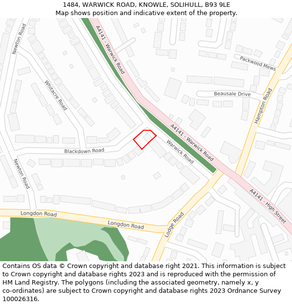 1484, WARWICK ROAD, KNOWLE, SOLIHULL, B93 9LE: Location map and indicative extent of plot