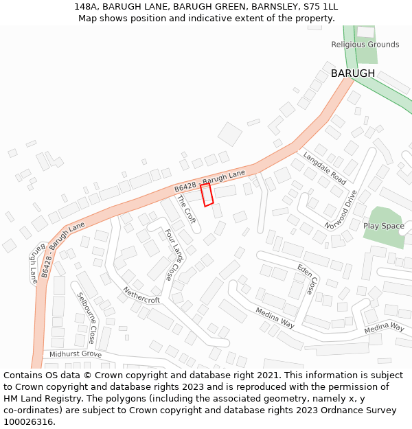 148A, BARUGH LANE, BARUGH GREEN, BARNSLEY, S75 1LL: Location map and indicative extent of plot