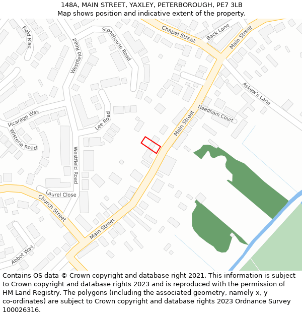 148A, MAIN STREET, YAXLEY, PETERBOROUGH, PE7 3LB: Location map and indicative extent of plot